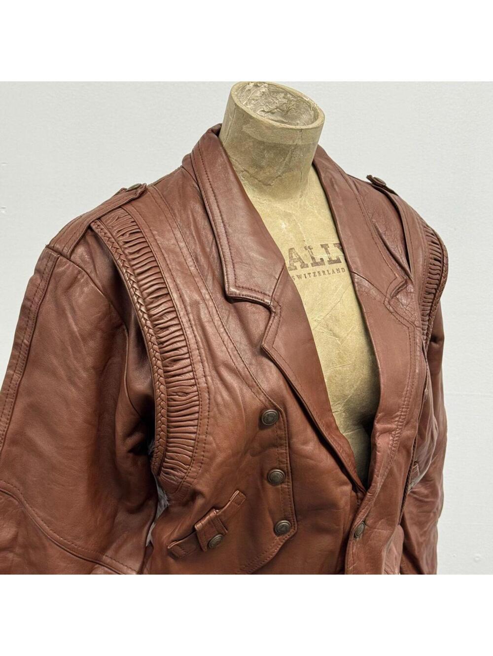Vintage 80s Tan Western Bomber Cropped Leather Jacket - Picture 7 of 8